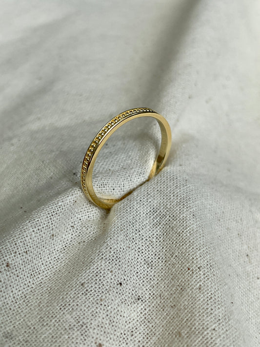Slim Band With Centre Migraine Row 14K Gold Ring Vermeil Ring