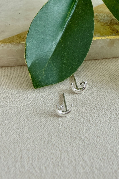 New Tiny Moon CZ Stud Sterling Silver Earrings