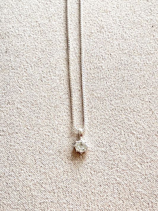 4mm Round Claw Set White Topaz Sterling Silver Necklace
