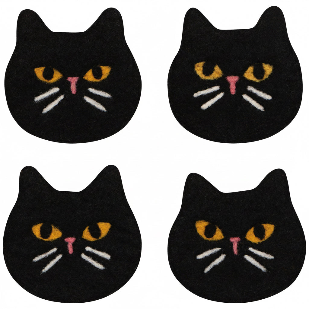 Black Cat Felt Coasters Set of 4