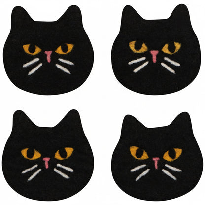 Black Cat Felt Coasters Set of 4