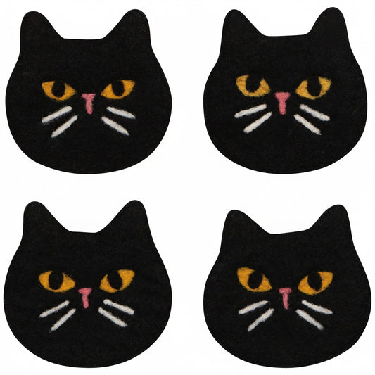 Black Cat Felt Coasters Set of 4