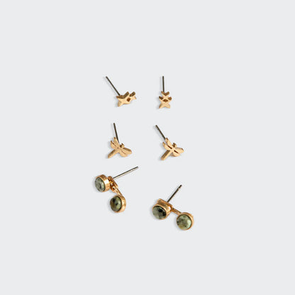 Stud Trio Ear Jacket Set Dragonfly Africa Turquoise Gold