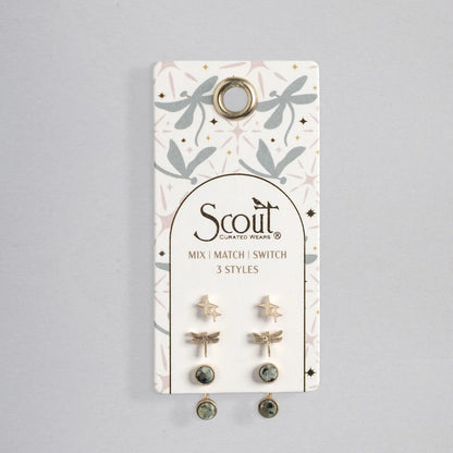 Stud Trio Ear Jacket Set Dragonfly Africa Turquoise Gold