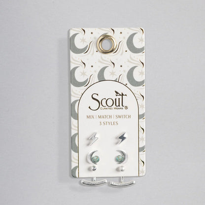 Stud Trio Ear Jacket Set Moon Turquoise Silver