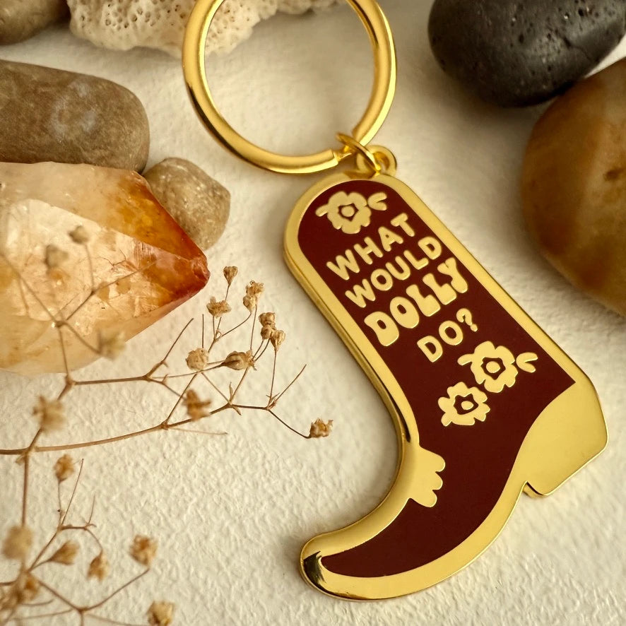 What Would Dolly Do? Cowboy Boot Enamel Keychain
