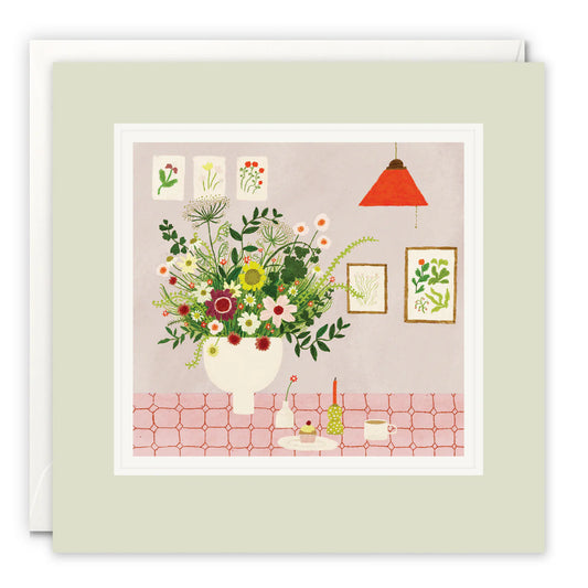 Pink Table with Flowers Art Card