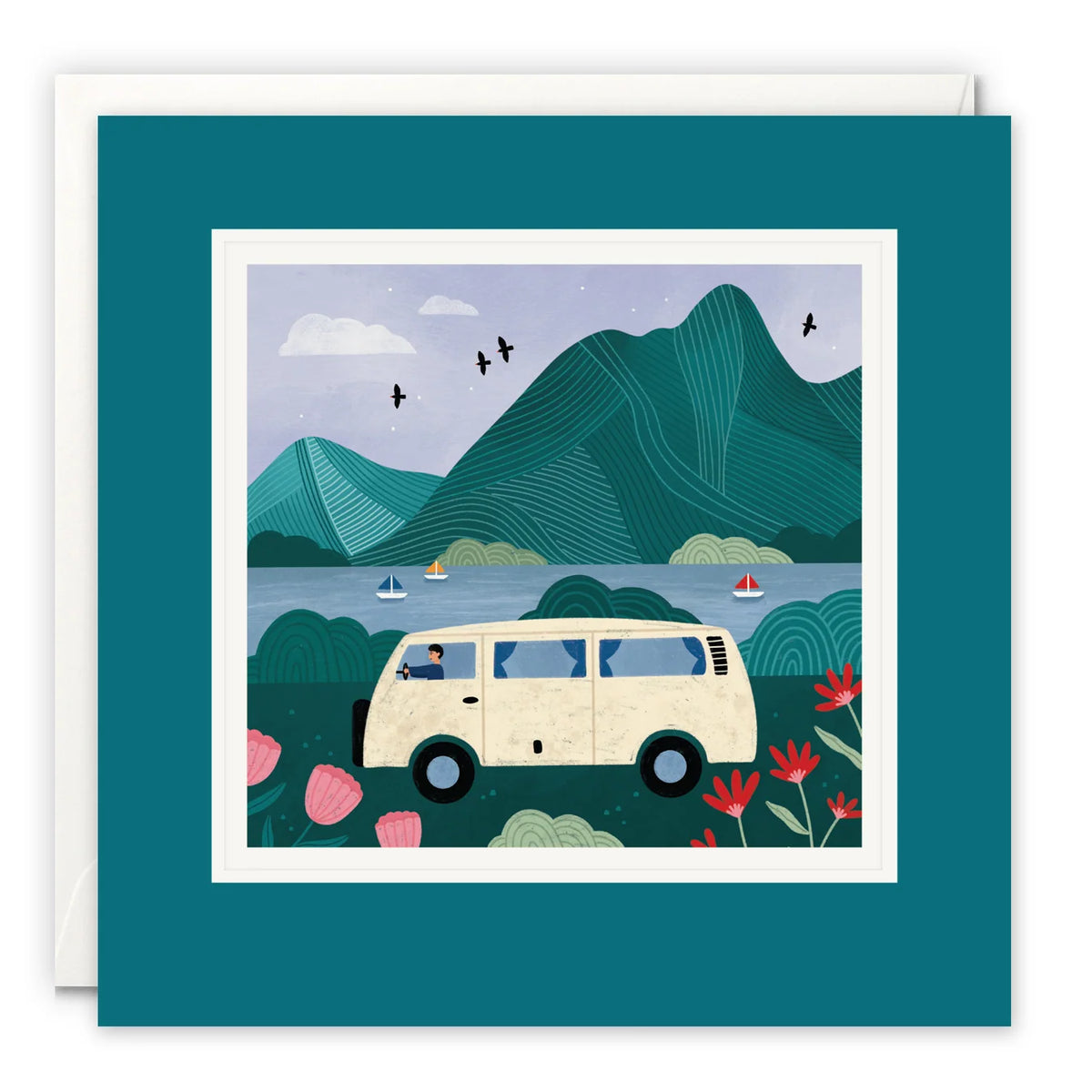 Campervan Lake Art Card