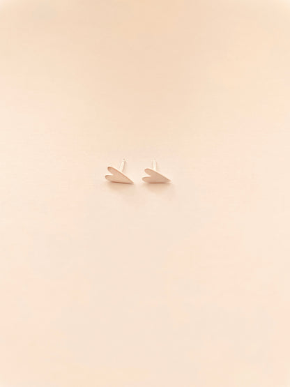 Long Flat Heart Brush Sterling Silver Stud