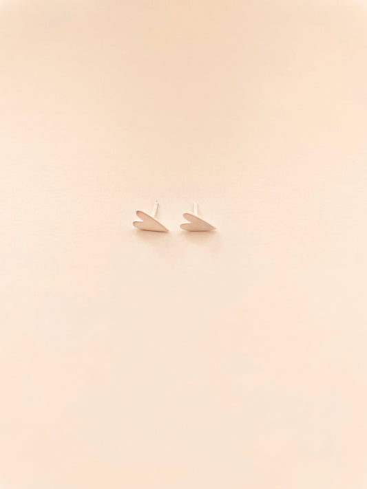 Long Flat Heart Brush Sterling Silver Stud