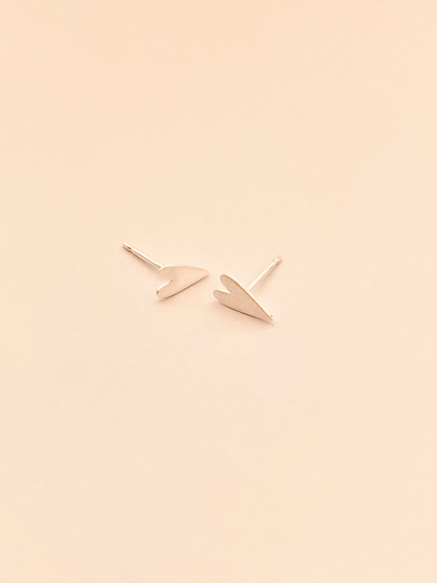 Long Flat Heart Brush Sterling Silver Stud
