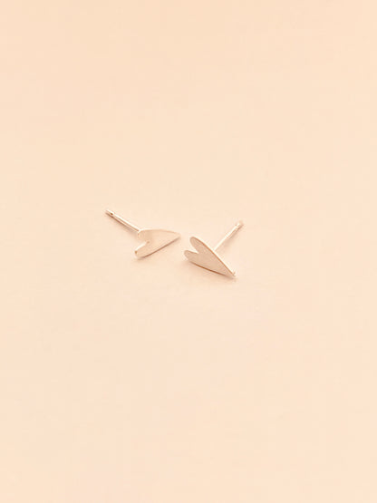 Long Flat Heart Brush Sterling Silver Stud