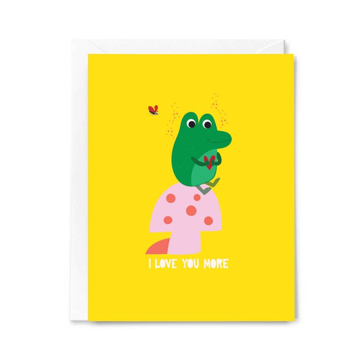 Love You More Cute Frog On Mushroom Card