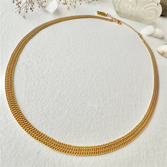 Ariadne Triple Layer Tiny Curb Chain Necklace - Gold
