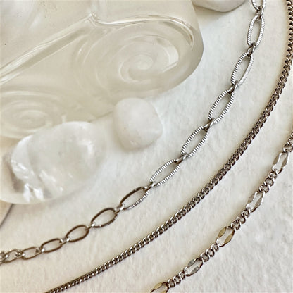 Nanaimo Triple Layer Textured Chain Necklace in Silver