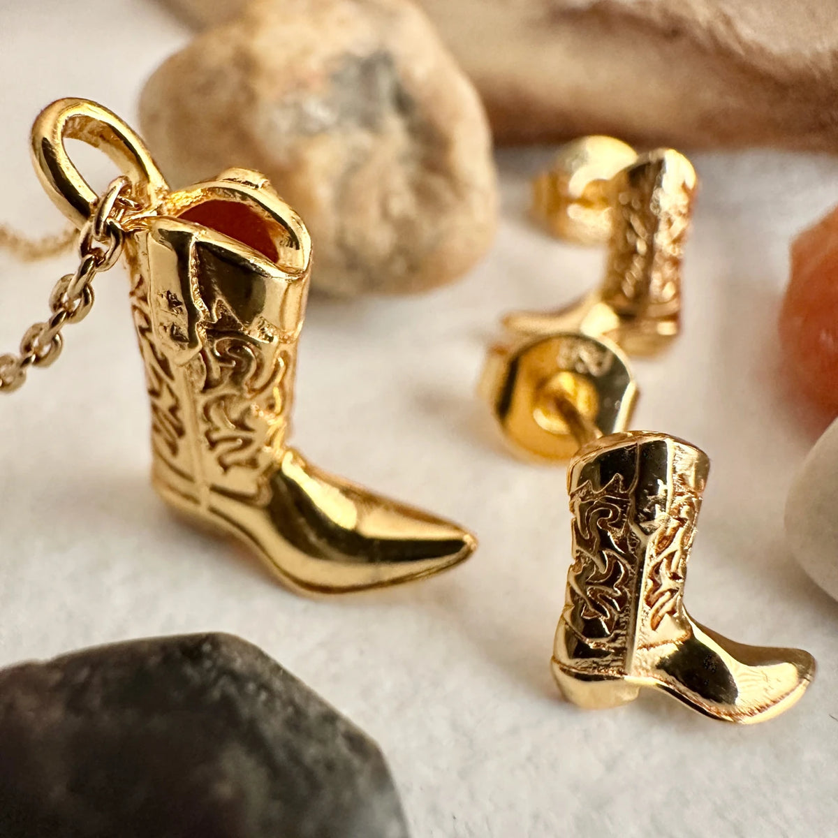 Dolly Cowboy Boot Charm Necklace Gold