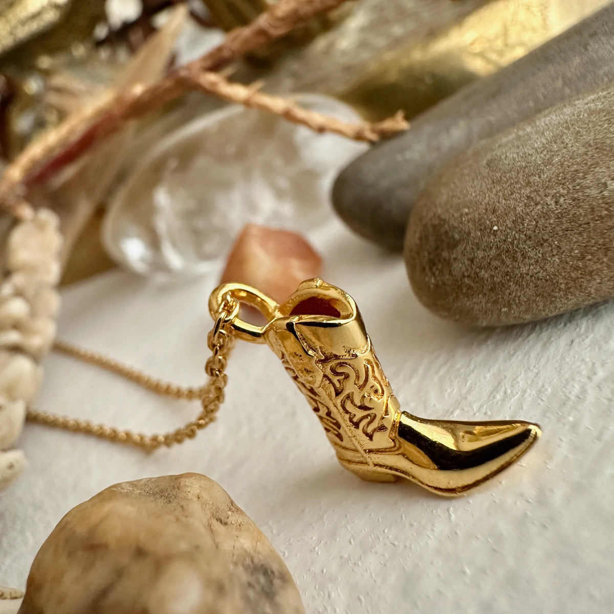 Dolly Cowboy Boot Charm Necklace Gold