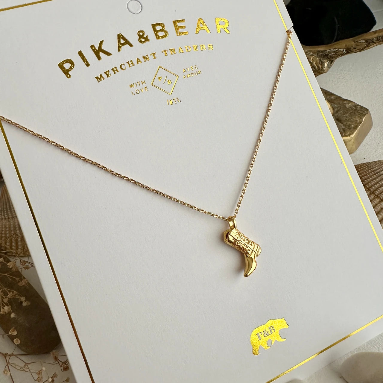 Dolly Cowboy Boot Charm Necklace Gold
