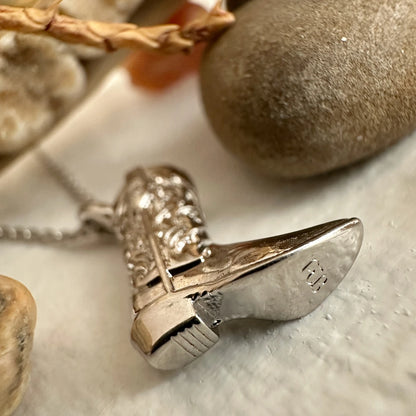 Dolly Cowboy Boot Charm Necklace Silver