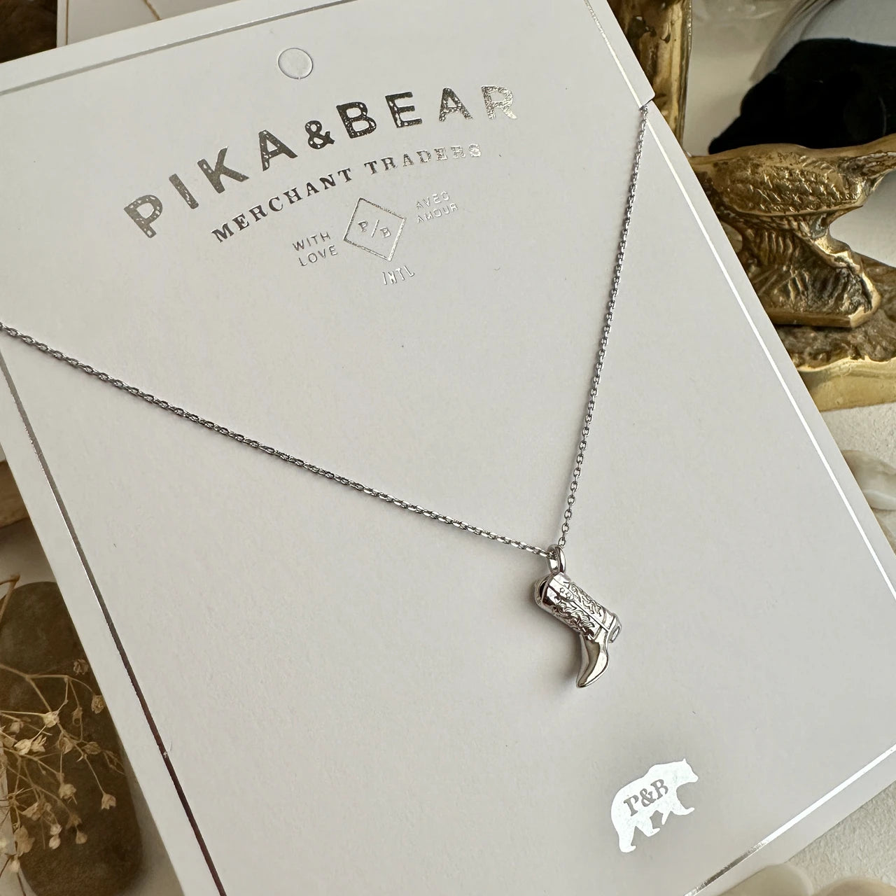 Dolly Cowboy Boot Charm Necklace Silver