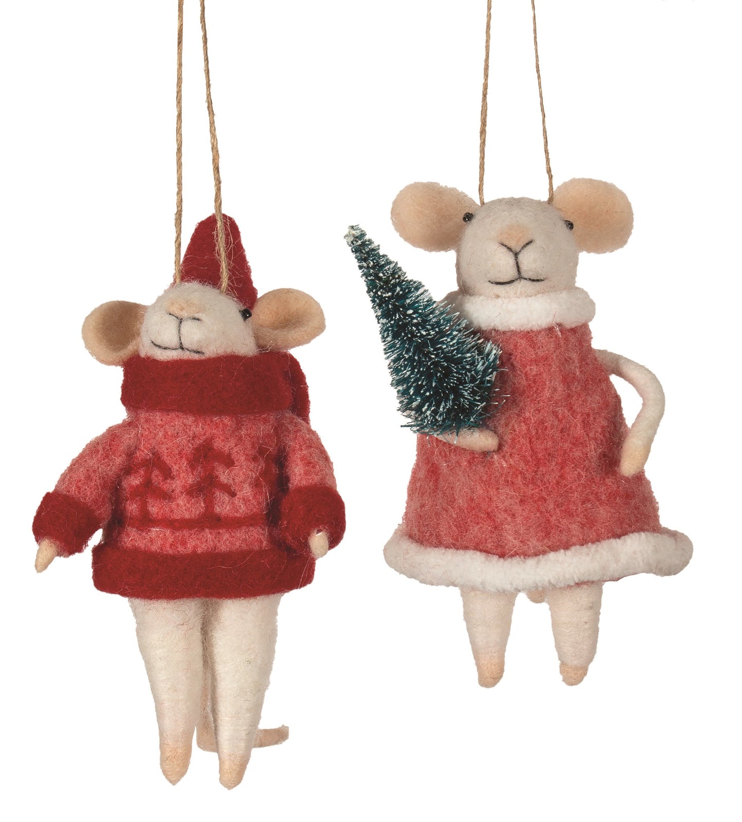 Felted Wool Mice in Holiday Outfits Christmas Ornament (Assorted)