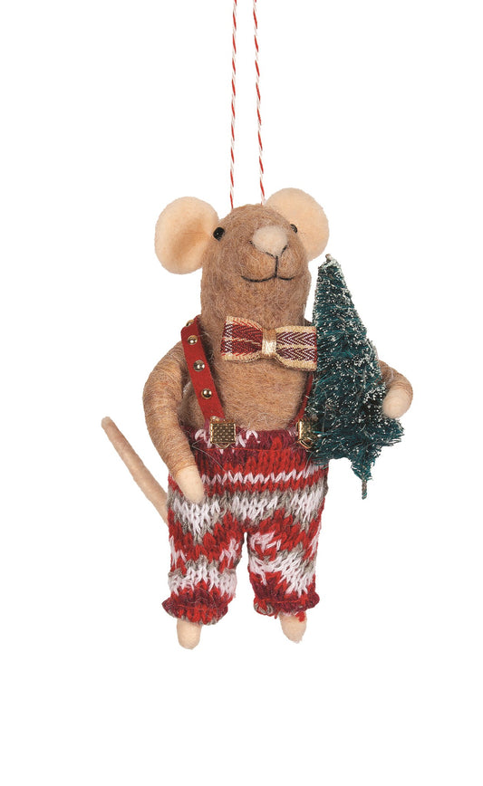 Felt Mouse with Red Knit Outfit Christmas Ornament
