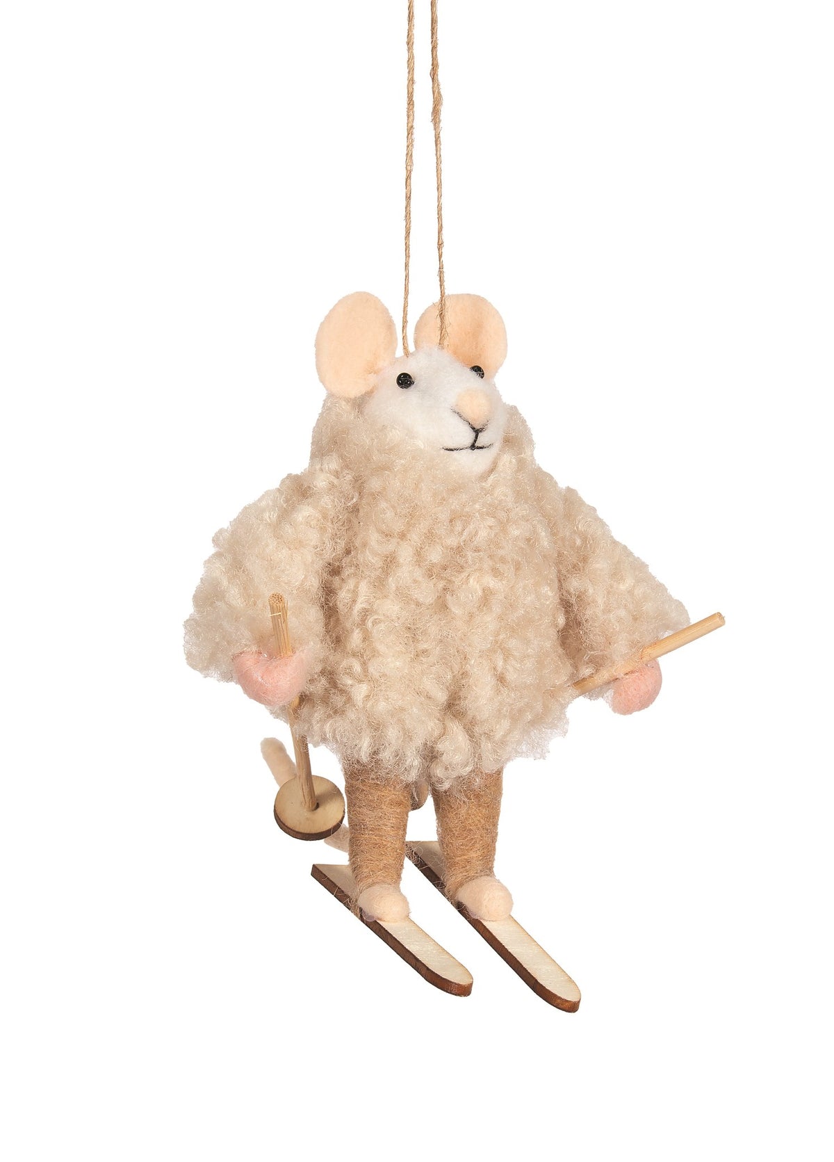 Felt Skiing Mouse in Boucle Parka Christmas Ornament