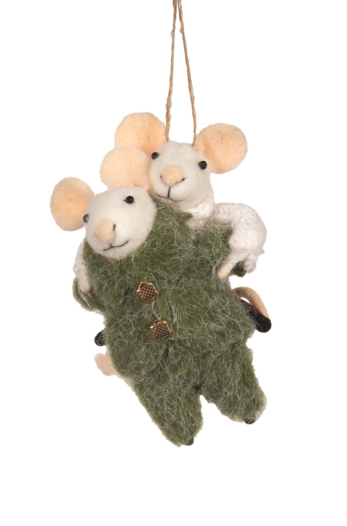 Felt Piggy-Back Mice in Green Suit Christmas Ornament