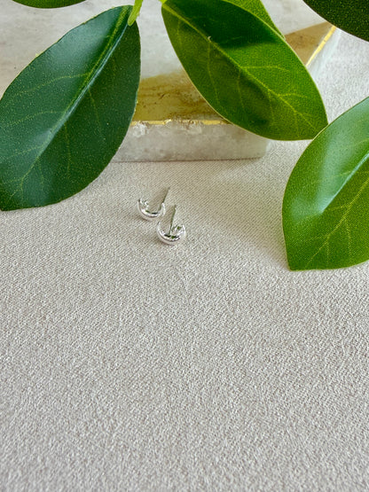New Tiny Moon CZ Stud Sterling Silver Earrings