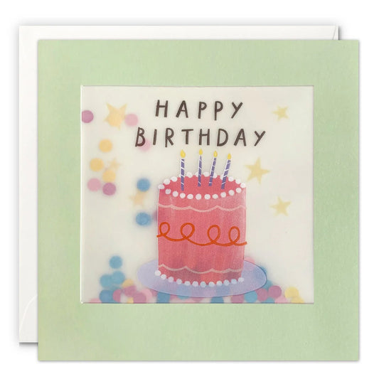 Pink Cake Birthday Card with Paper Confetti