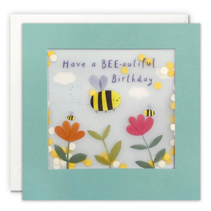 Bee and Flowers Birthday Card with Paper Confetti