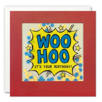 Woo Hoo Pop Art Birthday Card with Paper Confetti