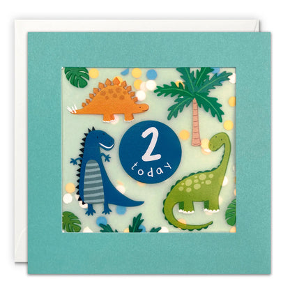 2 Today Dino Birthday Card with Paper Confetti