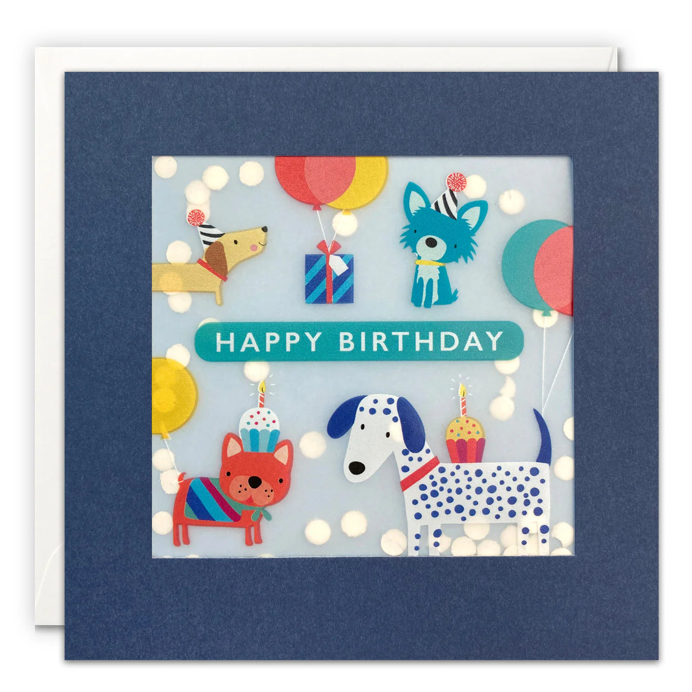 Dogs and Balloons Birthday Card with Paper Confetti