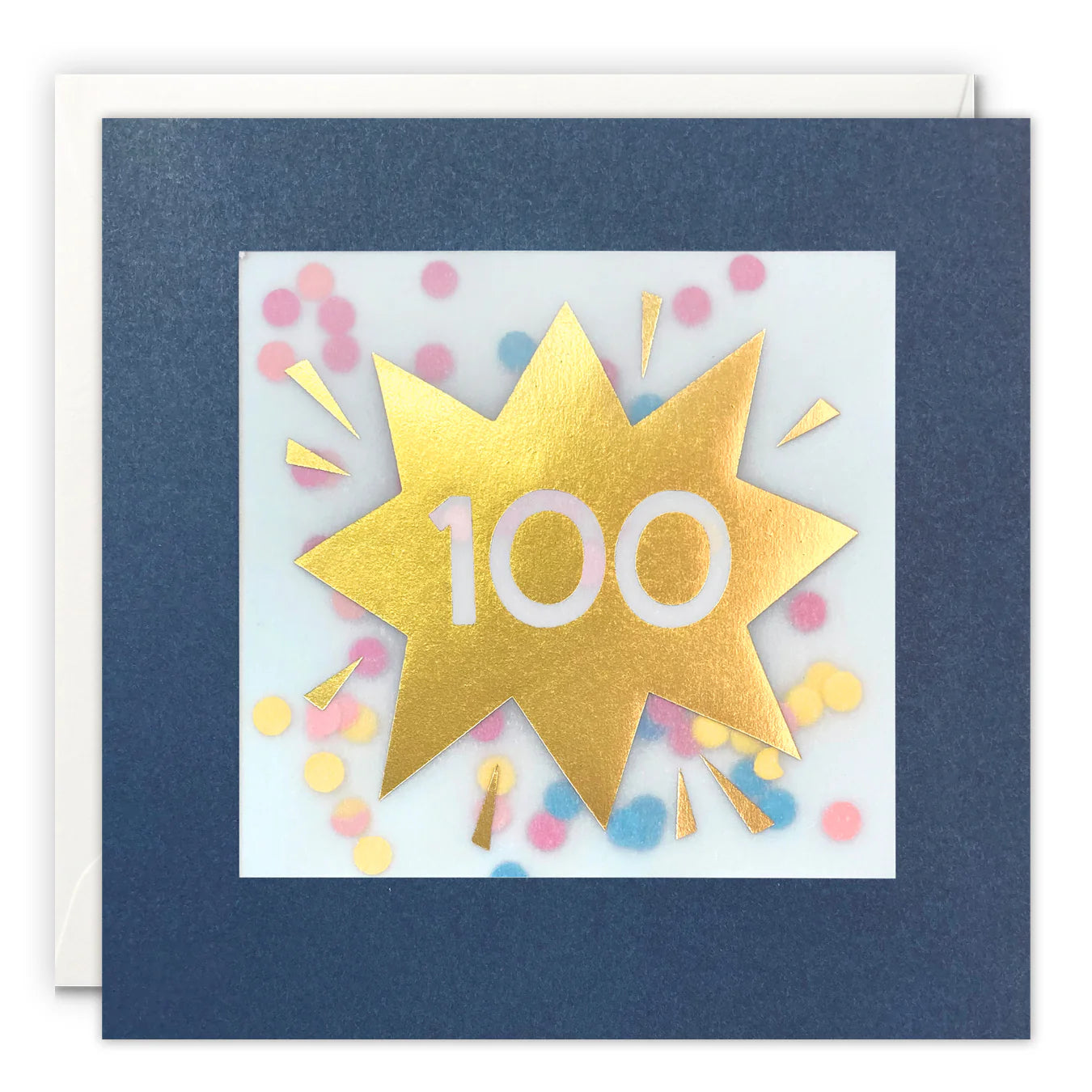 Age 100 Gold Birthday Card with Colourful Paper Confetti