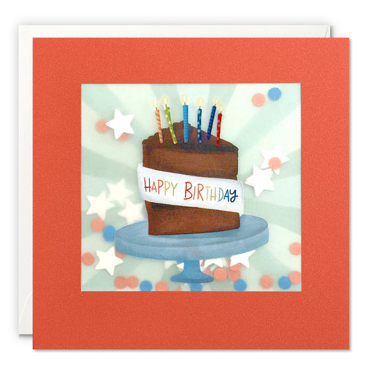 Chocolate Cake Birthday Card with Paper Confetti