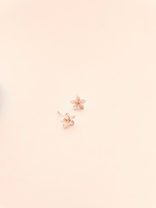 Pointed Petal Flower Studs With CZ Centre Brush Sterling Silver Earrings