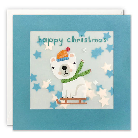 Sledding Polar Bear Christmas Card