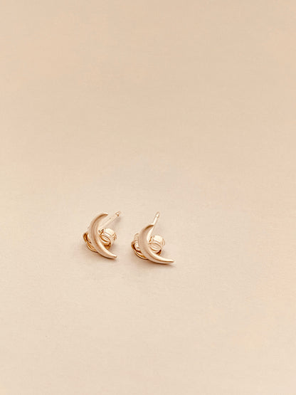 Rounded Crescent Moon Stud Earrings