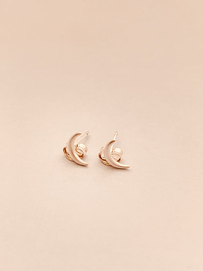 Rounded Crescent Moon Stud Earrings