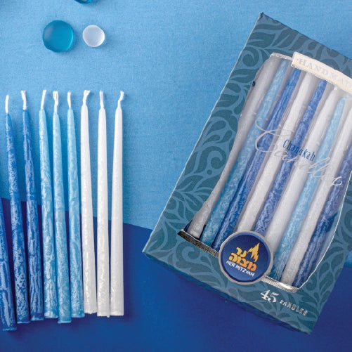 Rustic Blue & White Chanukah Candles
