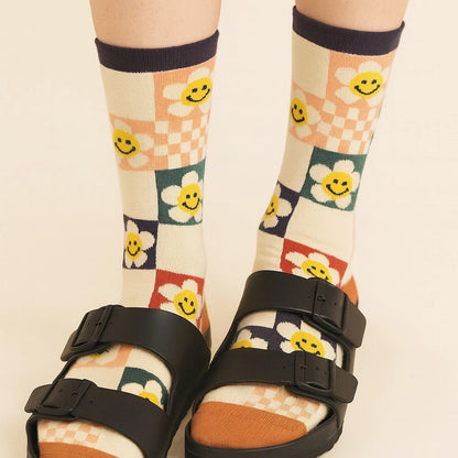 Don't Worry, Be Happy Pattern Crew Sock