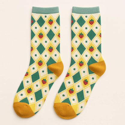 Strawberry Fields Forever Argyle & Strawberry Pattern Crew Sock