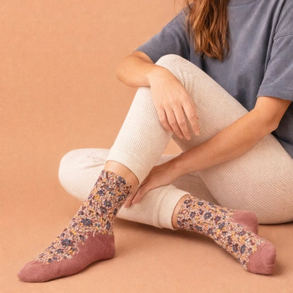 Brueghel Floral Appliqué and Pointelle Crew Sock