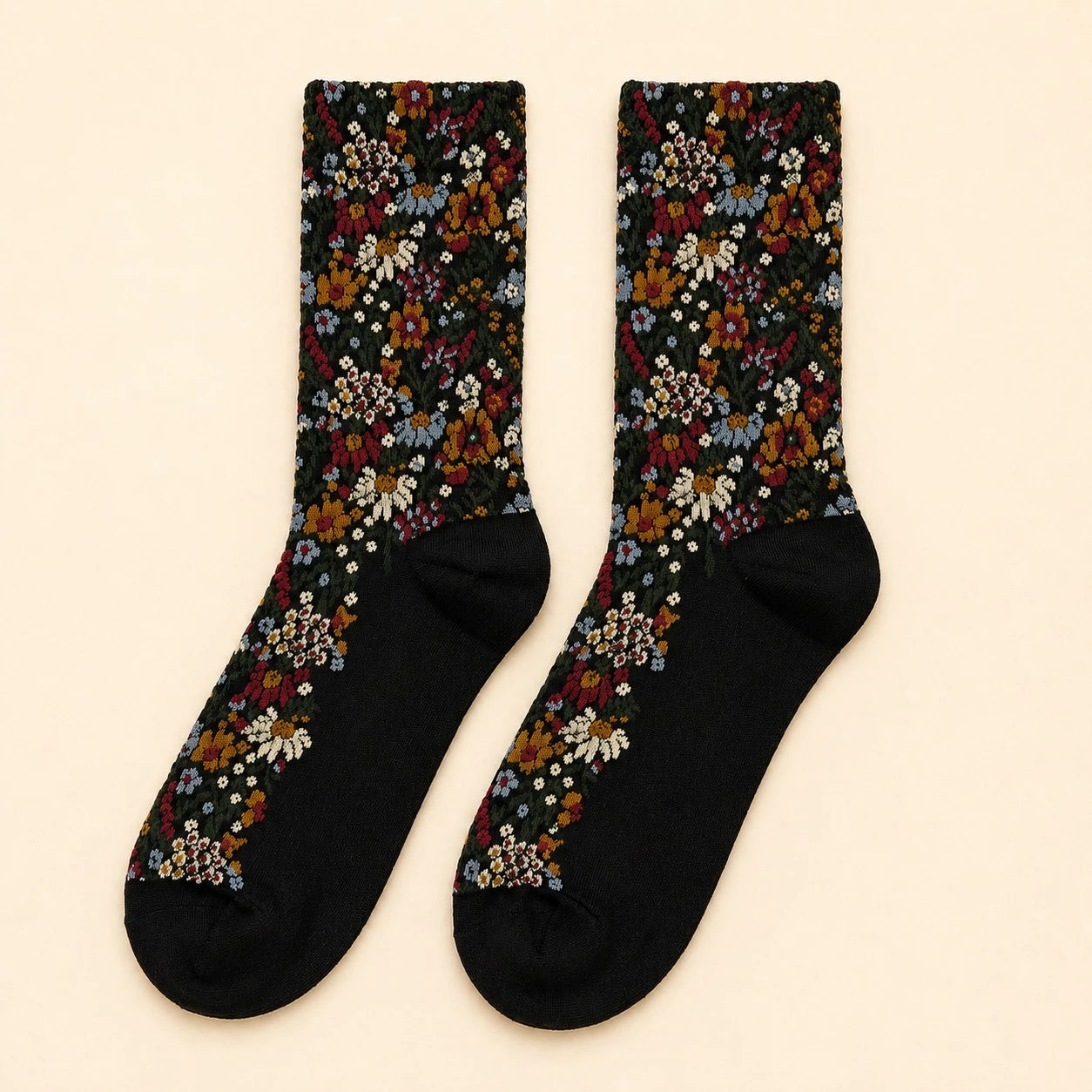 Brueghel Floral Appliqué and Pointelle Crew Sock