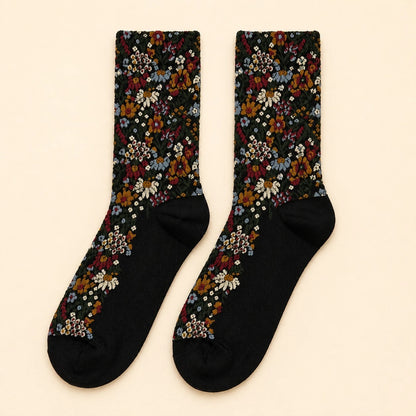 Brueghel Floral Appliqué and Pointelle Crew Sock
