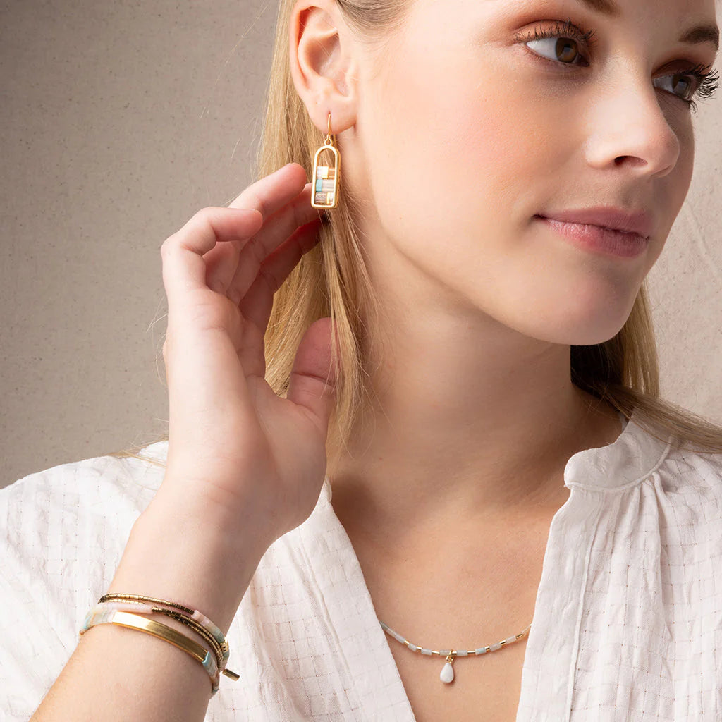 Good Karma Miyuki Frame Earring Ivory Silver