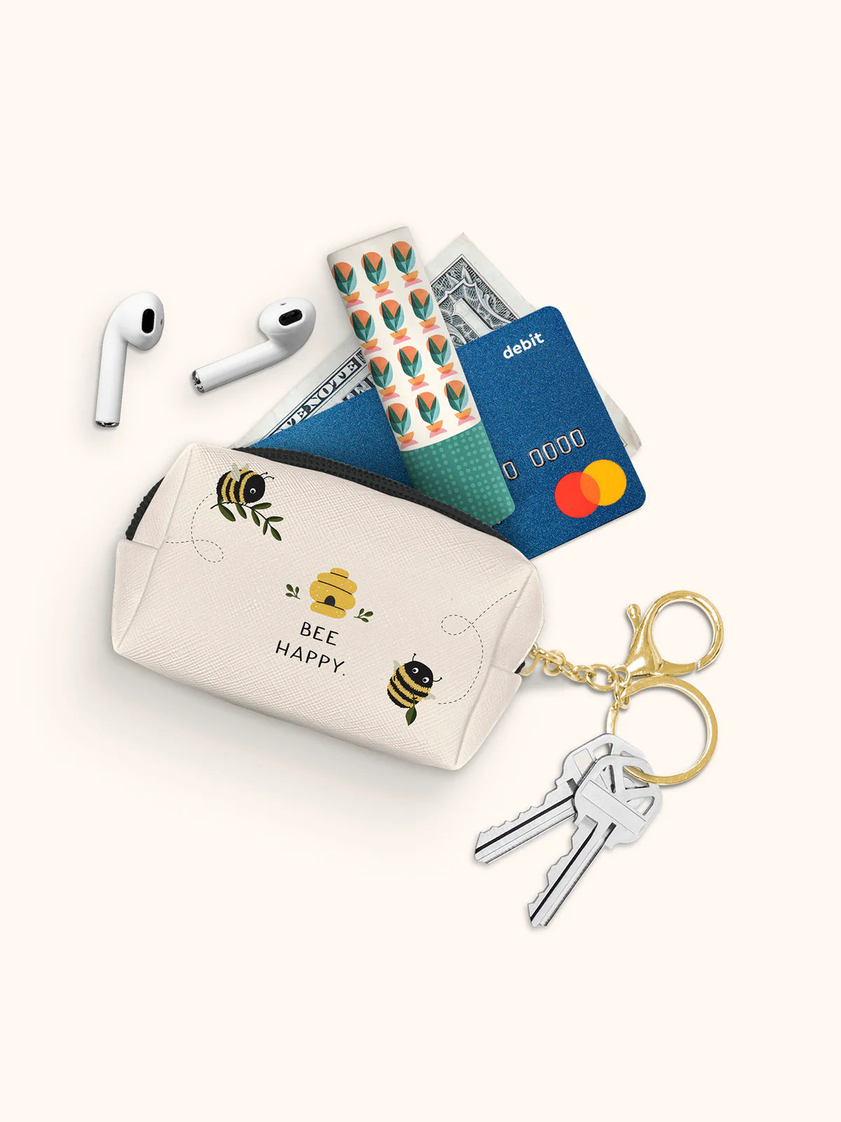 Don't Worry Bee Happy Keychain Pouch