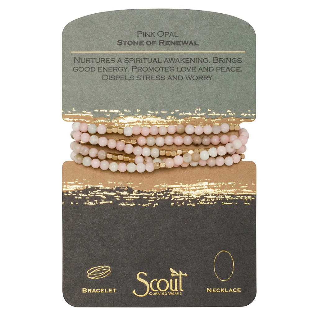 Stone Wrap Bracelet + Necklace Pink Opal Gold - Stone Of Renewal