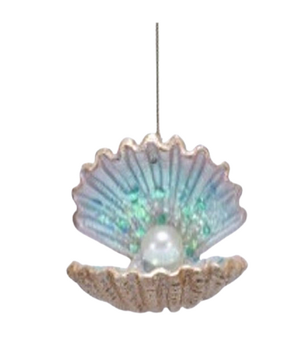 Painted Resin Clam Shell With Pearl Ornaments